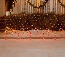 15  Christmas Candy Cane Pathway Markers Lights Red Outdoor Xmas-2 Pkg Of 5 Ea