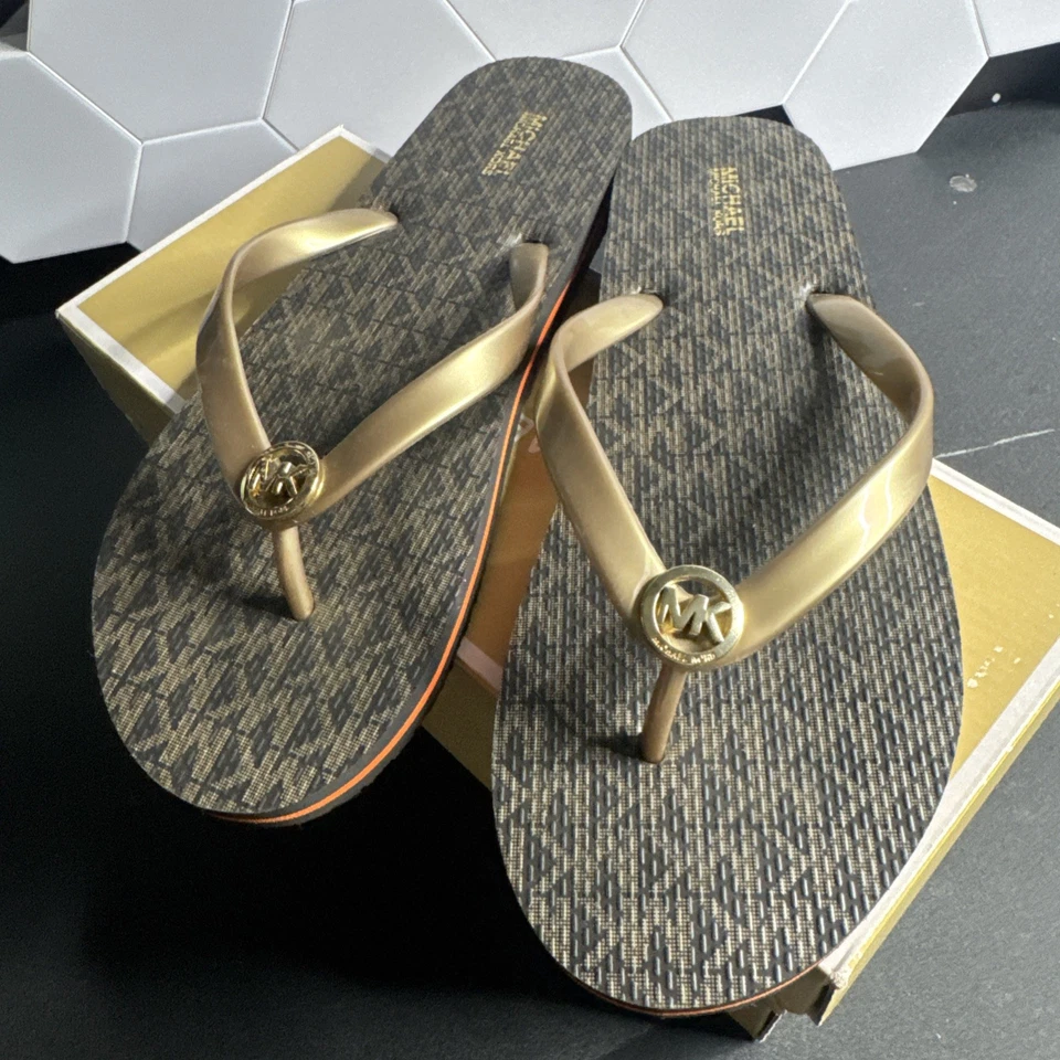 Chanclas MICHAEL KORS EVA RAYAS DORADO/MARRÓN TALLA MUJER 10 Foto 3 de 4
