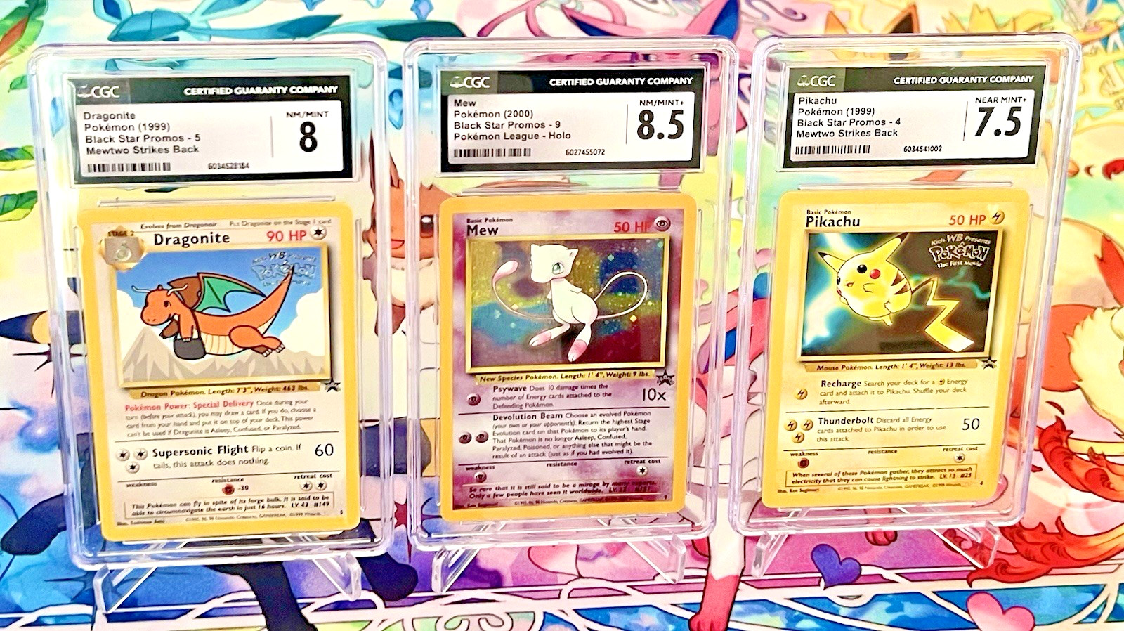 Vintage 1999-2000 Pokemon Card Movie & Promo Dragonite 5, Mew 9, Pikach 4 - CGC