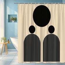 Geometric Black and Beige Shower Curtain with Modern Design
