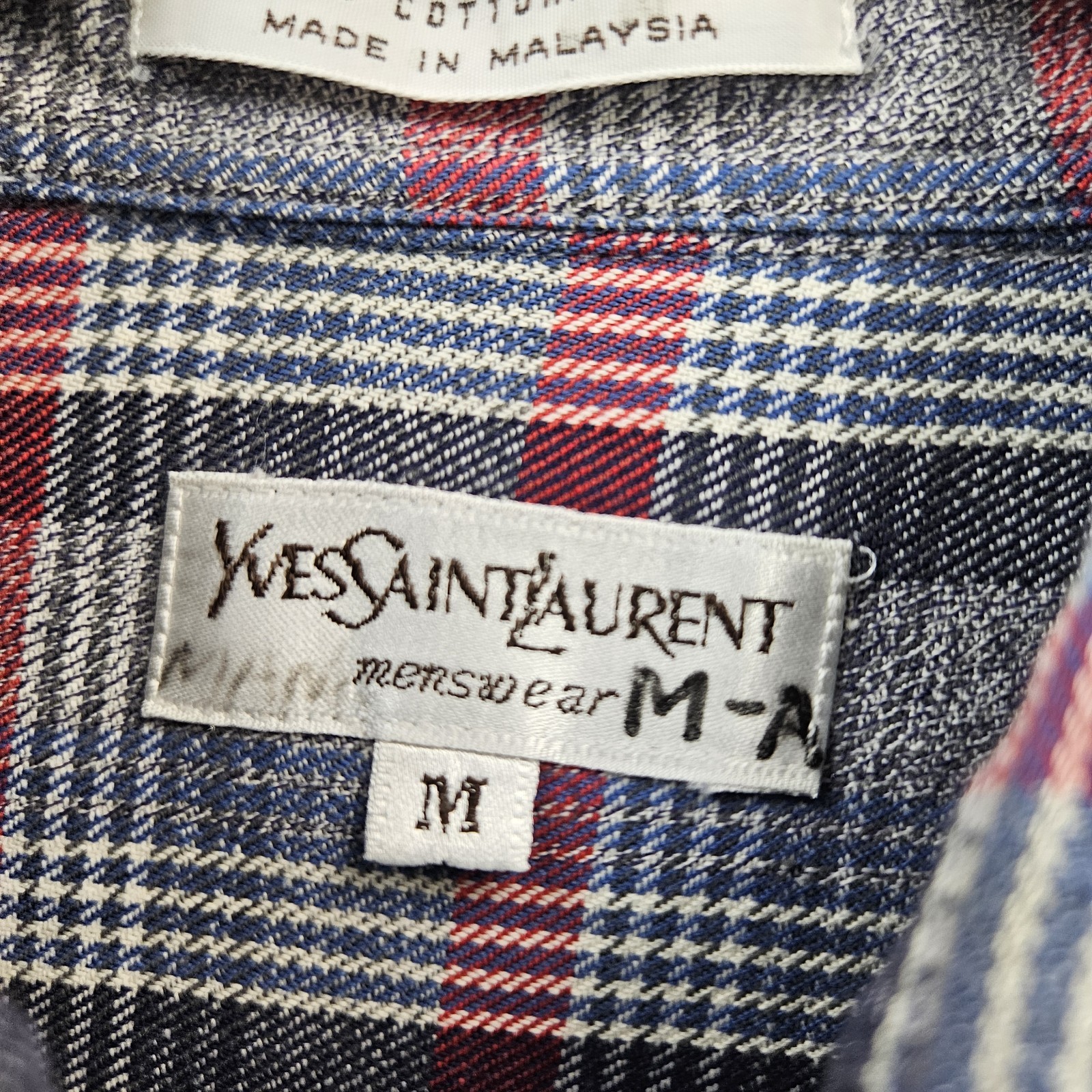 Camicia YSL YVES SAINT LAURENT quadri flanella grigio medio tasca media