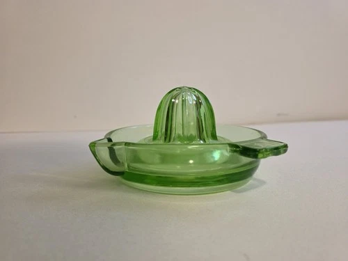 Vintage Federal Glass Uranium Green Glass Juicer Reamer with Tab Handle & Spout