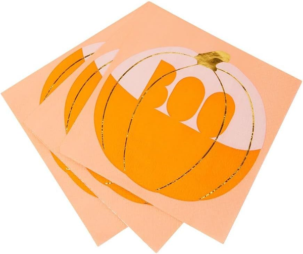 16Er-Pack KüRbis-Halloween-Servietten | Orange Papierservietten Mit 'Boo'-Design-image