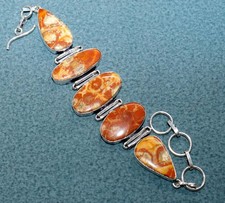 925 Silver Plated Toggle Birds Eye Jasper Bracelet 7" New Year Gifts Trendy JW