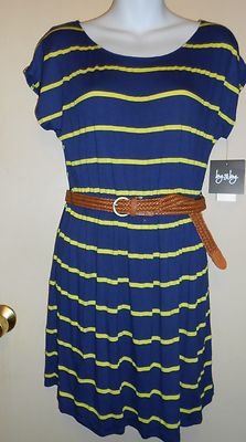 By & By Junior Striped Jersey Blouson Stretch Dress Navy Size Medium (M) NWT