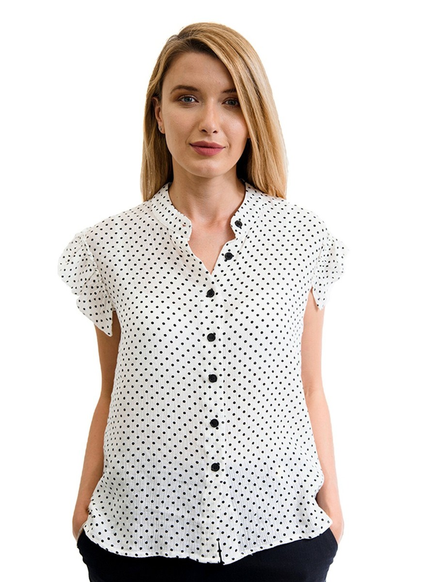 [最終値引き]BEEDEN USED LIKE LOGO TOPS B&W Polka Dot Button Up Blouse Short Sleeve Lightweight Size