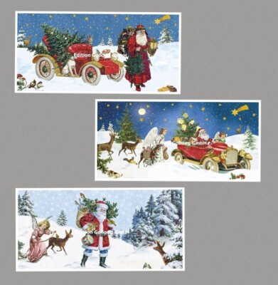 CAROLA PABST*Postkarte XXL*Weihnachten*Nostalgie*Glitzer*Santamobil*11,5 x 23cm
