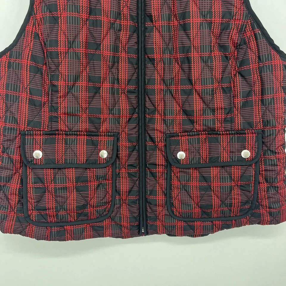 Chaleco acolchado Croft & Barrow para mujer talla XL rojo pequeño cremallera completa estampado a cuadros Foto 3 de 4