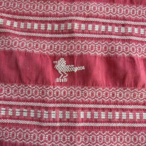 Vintage Cas-Cer Mexiko rosa Handarbeit gewebtes Tuch Vögel Fransen Tischdecke Überwurf 1950er - Bild 7 von 22