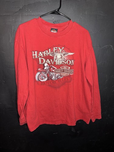 Harley Davidson Langarm T Shirt Herren XL Rot Denver Mile High Colorado Double