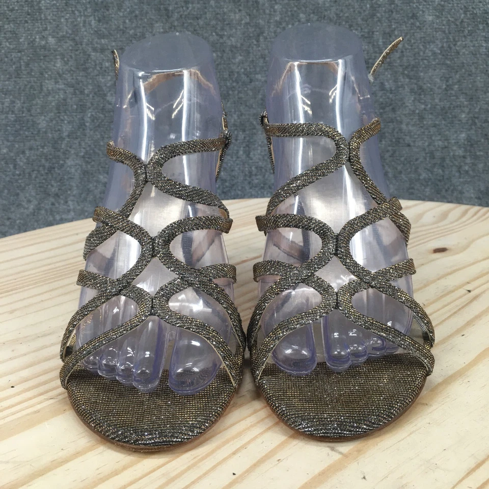 Stuart Weitzman Heels Womens 7 M Turning Up Sparkle Strappy Slingback Silver - Image 4 of 4