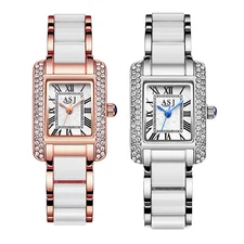 Women's Simulated Ceramic Rectangular Watch Roman Numberals Quartz Wrist Watches