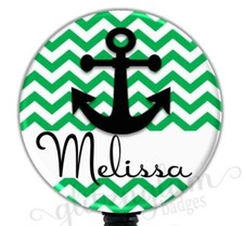Green Chevron Personalized Retractable Badge Reel, Custom Nurse Med Badge 1987B
