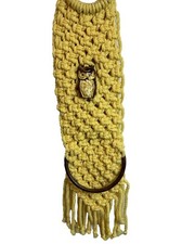 Macrame Wall Hanging Yellow With Owl Wooden Handle To Hang 70  s Bohemian