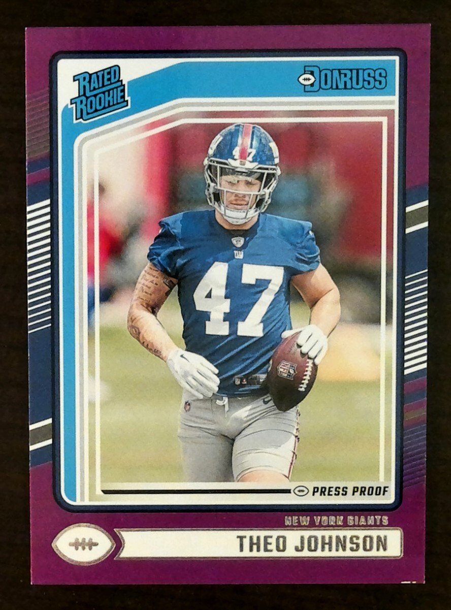 2024 Panini Donruss Purple Press Proof Rated Rookie #357 Theo Johnson  RC Giants