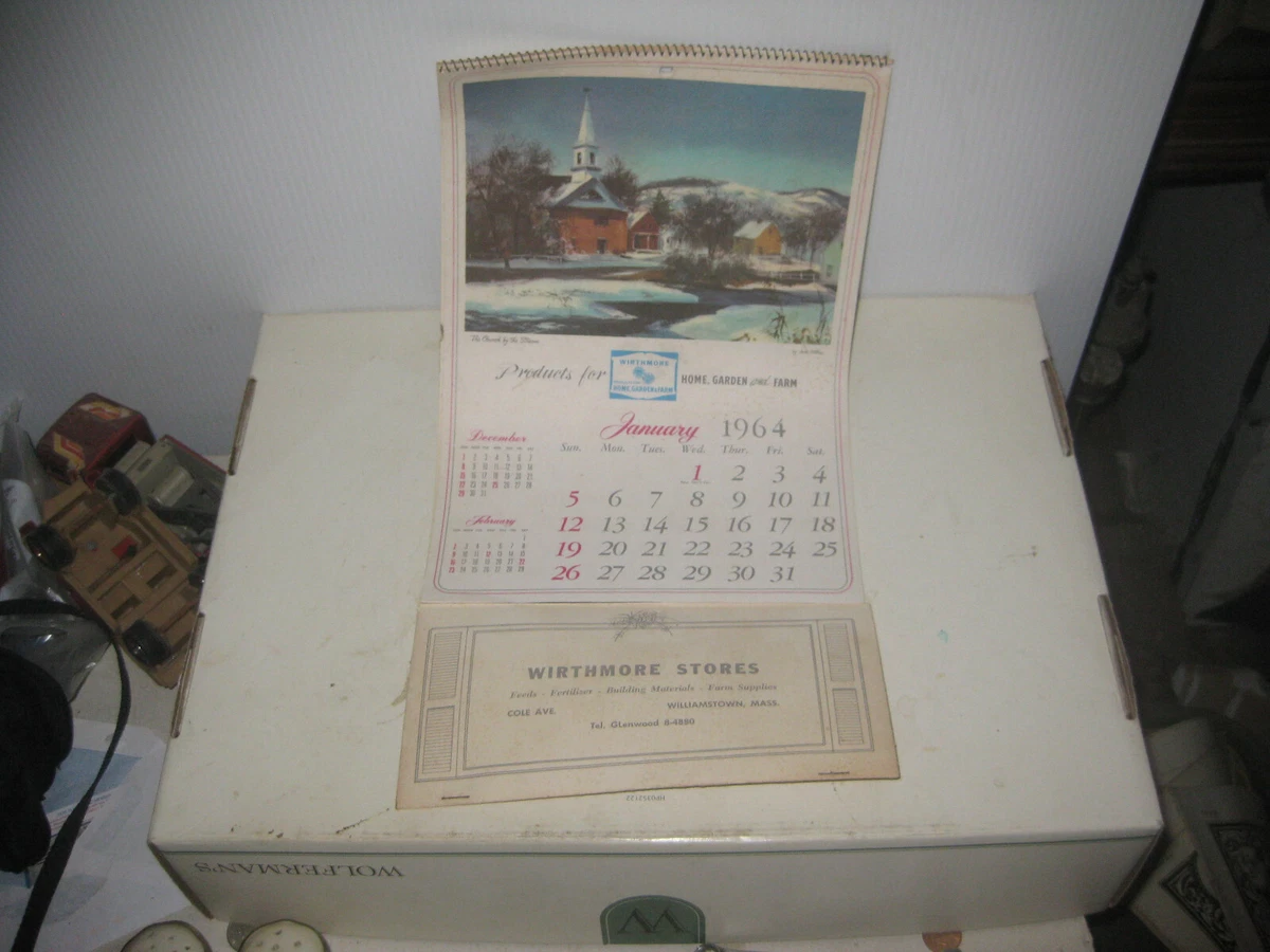 NOS 1964 BILL POCKET WALL CALENDAR WIRTHMORE STORES Stephentown NY 8-1/2 x  16 | eBay