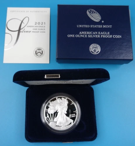 2021-W Proof American Silver Eagle Type 1 Dollar $1 Box COA US Mint Bullion OGP