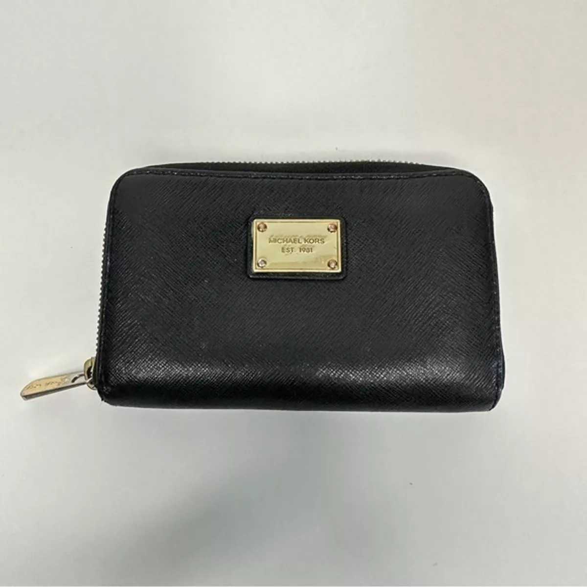 Michael Kors Black Wallet Small Card Case gold plate zippered