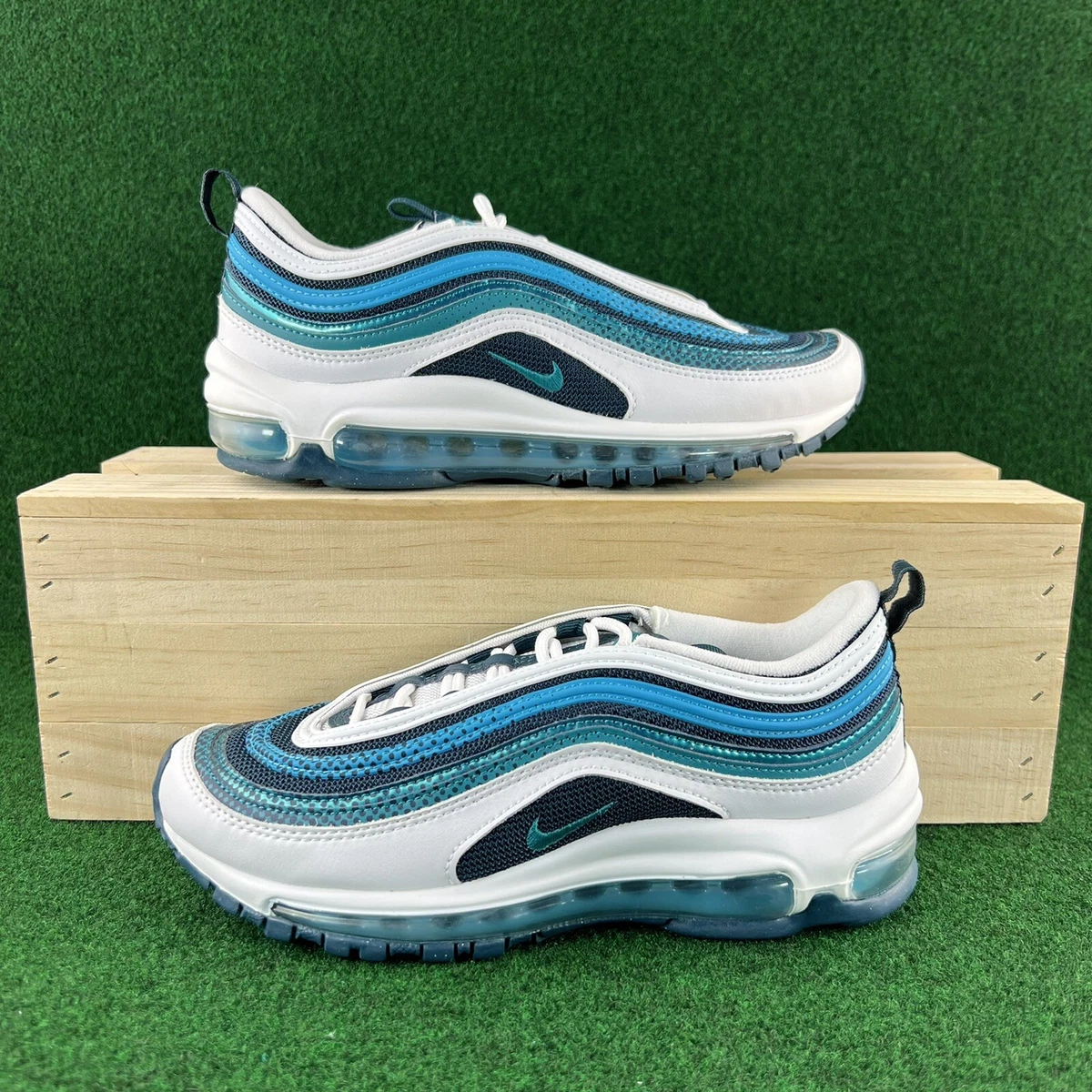 ┥Nike Air Max 97 GS Blanco Azul Cerdoso (BV0050-100) Talla 5Y/Mujer Talla 6.5 192499845535 |