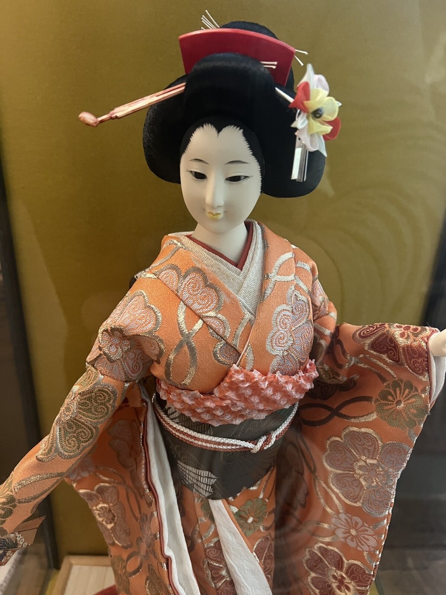 Vintage Japanese Geisha Doll 17” w/ Glass Case NO MIN NO RESERVE
