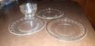 Vintage 6” ANCHOR HOCKING Clear Glass Laurel Leaf Plates (3) + 1 Pedestal Bowl