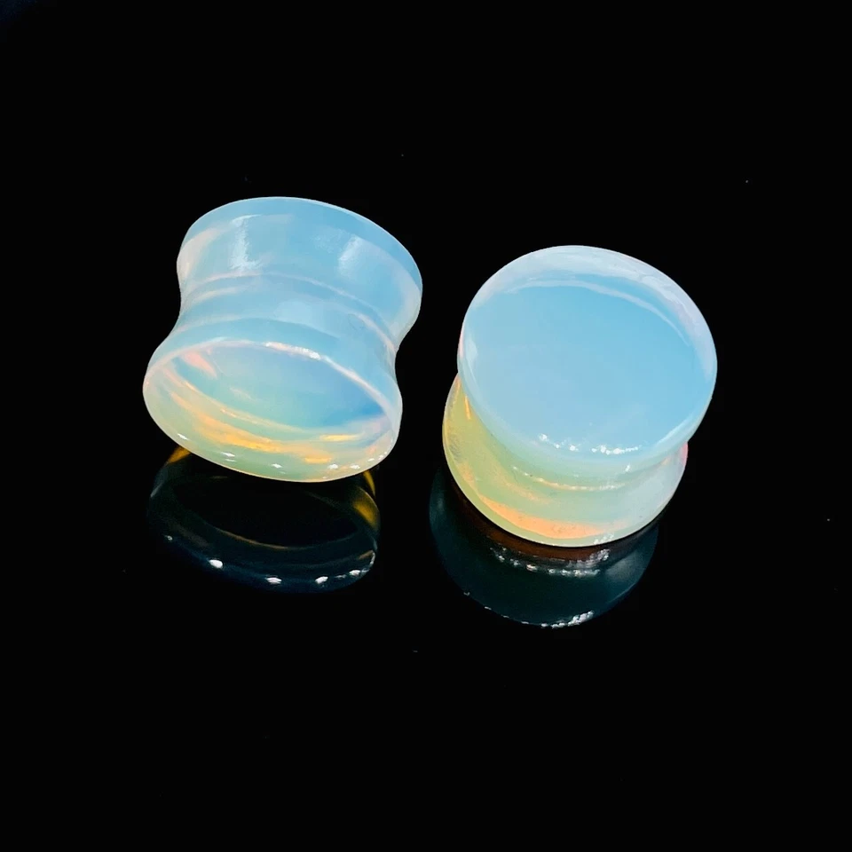 Opalit Stein Double Flared Runde Form Ohr Stecker Messgeräte Paar Größen 3mm Zu - Bild 2 von 4