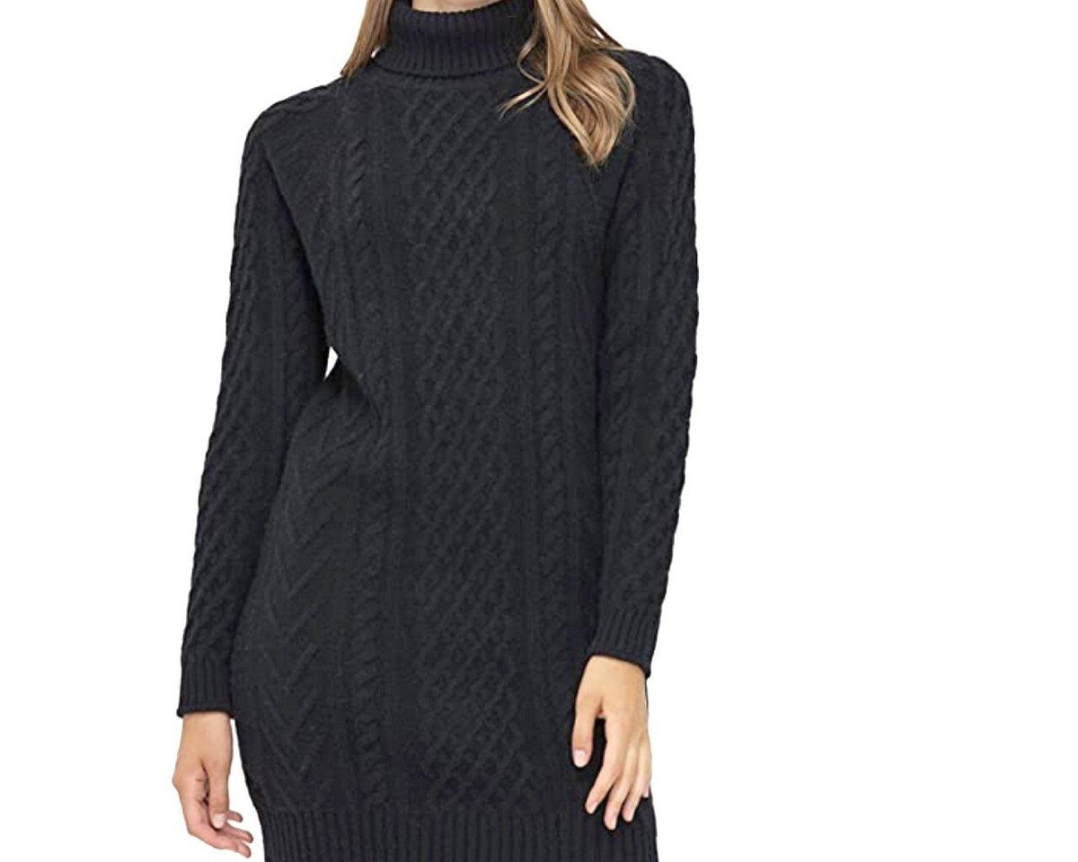 NEW WOMEN'S MEDIUM BLACK CABLE KNIT DRESS SWEATER DRESS TURTLENECK | eBay
