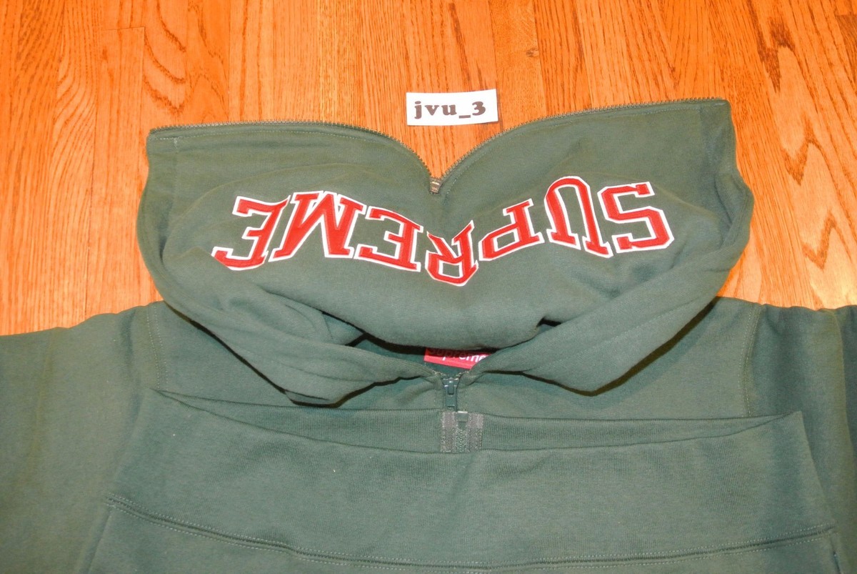 NEW SUPREME FW16 SPLIT HOOD ZIP UP SWEAT LARGE DARk GREEN RED box