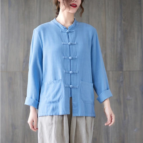 Women Chinese Cotton Coat Jacket Tops Tang Suit Cardigan Retro Ethnic Outwear - Picture 15 of 26