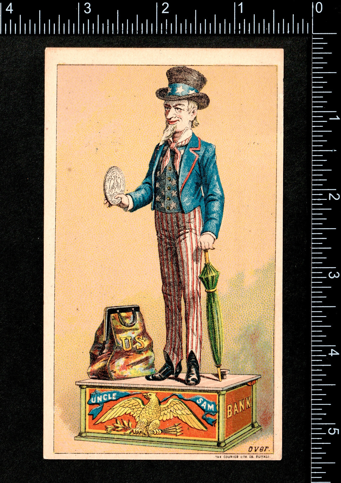 Uncle Sam Mechanical Bank Iron Toy Savings GREAT ! SR.B.us Victorian Trade Card