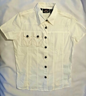 HARLEY-DAVIDSON Womens Off White snap up Blouse-S/Sleeve-Size Med