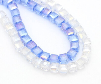 20 Stk. Kristallperlen Würfel 6mm geschliffen mit AB Glasperlen Glasschliffperle