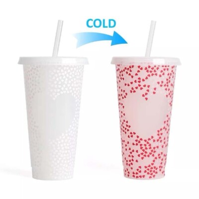 Valentines Colour Changing Hearts Cold Cup mit Deckel und Strohhalm