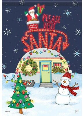 Christmas Camping Glittery Garden Flag -12.5  x 18 inches- Holiday Campsite Flag