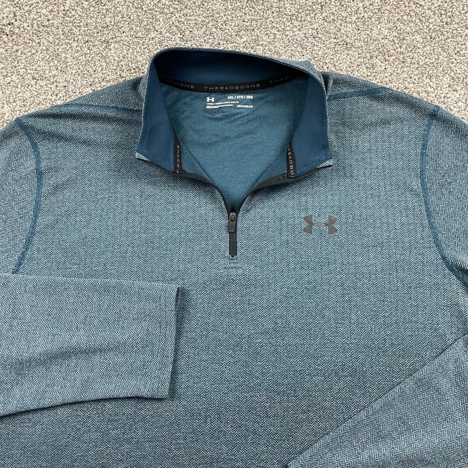 Under Armour Shirt Mens XXL Blue Pullover Zip Performance Long Sleeve Running - Image 2 of 4