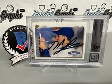 DEREK LOWE SIGNED 1992 UPPER DECK MINORS 192 RC BASEBALL ON CARD-BECKETT BGS 10