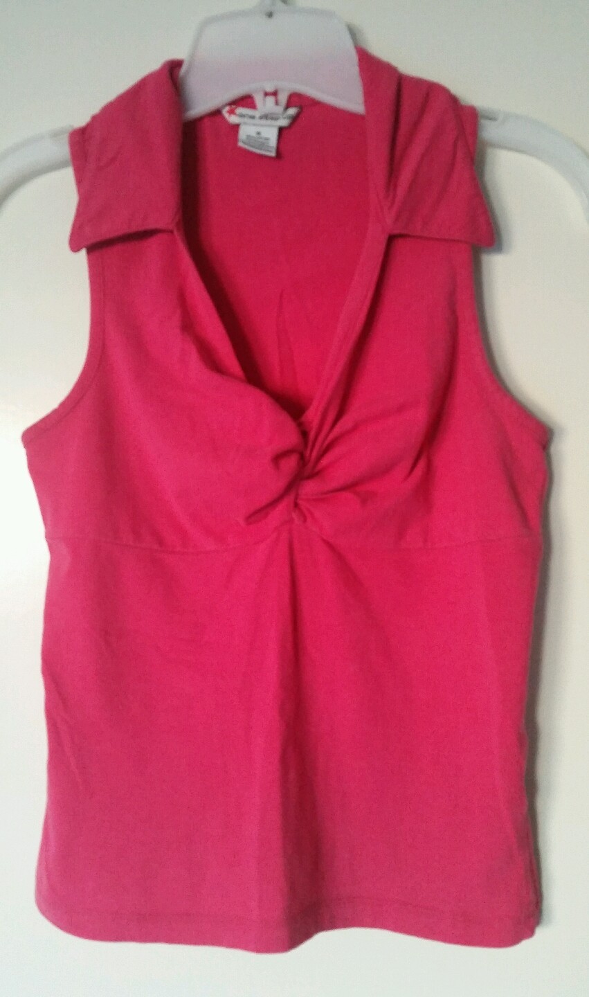 One Step Up Basic Solid Pink Cotton Blend Sleevel… - image 1