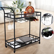 ACA 2-tier Metal Bar Cart Drinks Serving Trolley Wine Rack Holder Kitchen Dining
