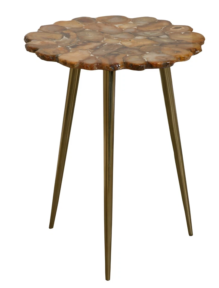 Mesa auxiliar moderna de ágata orgánica de mediados de siglo hecha a mano con patas de hierro Foto 2 de 4