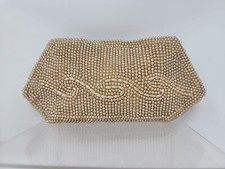 VINTAGE 'Miranda' Faux Pearl Beaded Purse Clutch Handbag Made In Japan Zip Top