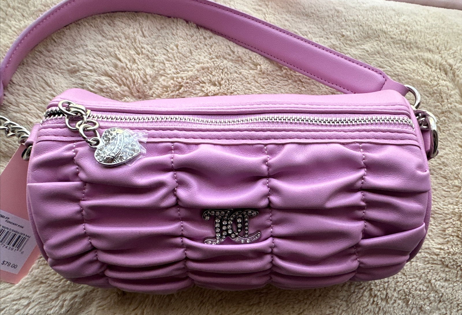 NEW! Juicy Couture Barrel Shoulder Bag “Run the World” Fondant Pink image 9