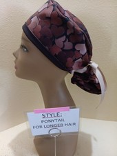 Chocolate Hearts Valentines Women's Ponytail Surgical Scrub Hat/Cap Handmade