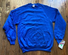 NWT Vintage 90s JERZEES Raglan Sweatshirt Large Blank Blue Crewneck USA MADE