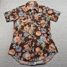 VTG H bar C Pearl Snap Top Brown Floral Cowgirl Western Shirt Womens Medium