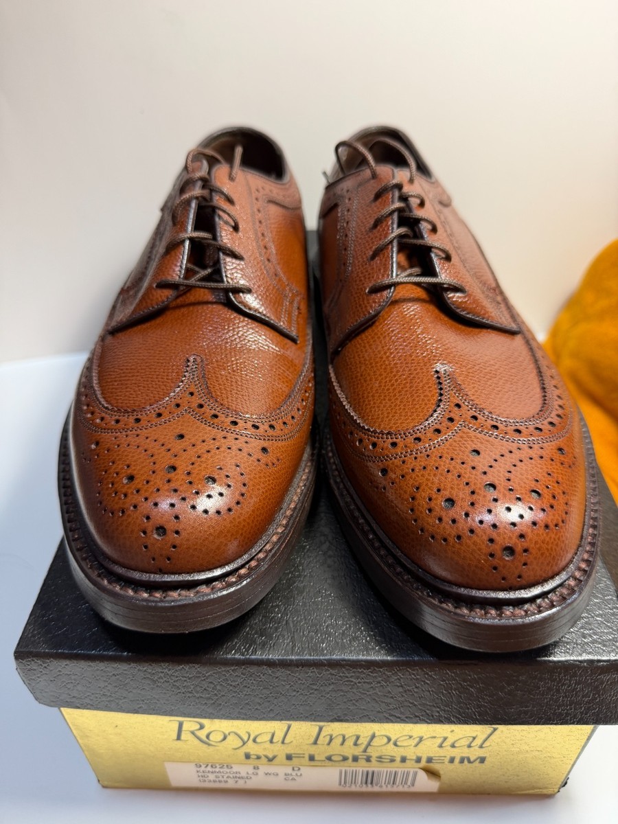 NOS ROYAL IMPERIAL FLORSHEIM 8D BROWN LONGWING SHOES VINTAGE NEW