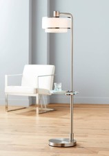 Vogue Modern Floor Lamp Tray Table 60" Tall Brushed Nickel USB Port Living Room