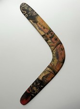 Vintage Wooden Boomerang with Kangaroo Illustration