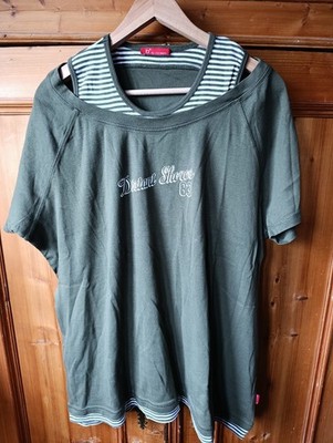 Damen Shirt Top Olivgrün Weiß Gestreift Via Appia B2 46 48 52