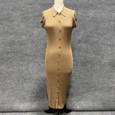 Central Park West Dress Womens Small Brown Ribbed Knit Sweater Shirt Midi
