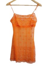 VTG Victoria  s Secret Orange Chemise Large Shee Lace Eyelet Embroidery 2005 Slip